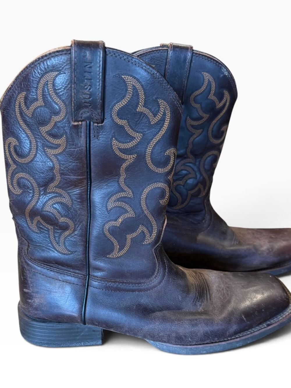 Justin Boots Mens 13EE Dark Brown Embroidered Leather Cowboy Boots